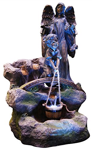Alpine Usa754l Barrel Fountain With Bronze Angel And Led Light