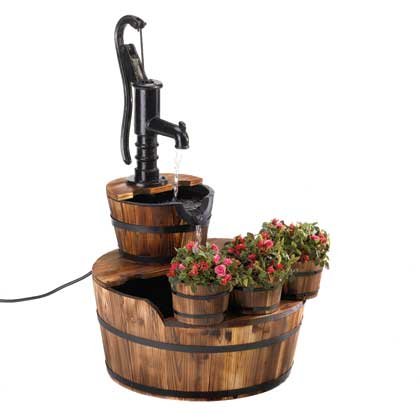 Old Fashioned Water Pump Barrel Fountain