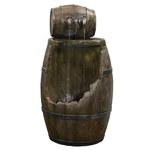 Sunnydaze Old Time Saloon Barrel Outdoor Water Fountain With Led Lights 31 Inch Tall