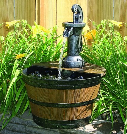 Water Pump with Lighted Barrel Fountain 154x152x21 In