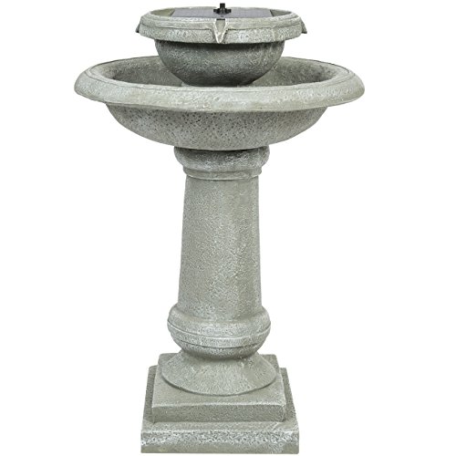 Best Choice Products Solar Power 2 Tier Weathered Stone Bird Bath Fountain Gray