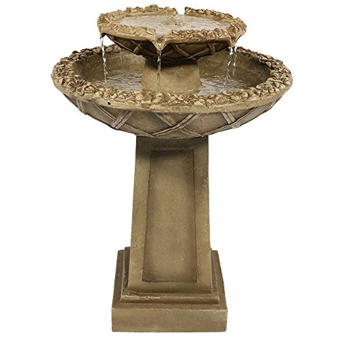 Sunnydaze Beveled Flower 2-tier Birdbath Water Fountain 28 Inch Tall