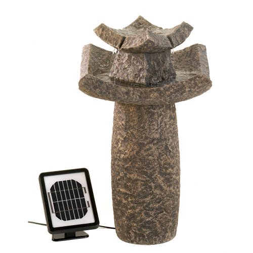 Solar Japanese Asian Temple Pagoda Zen Bird Bath Outdoor Garden Patio Fountain