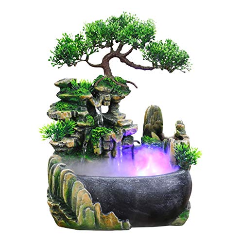 Desktop Water Fountain Indoor&Outdoor Waterfall Decor Relaxation Desktop Tabletop Water Fountain Waterfall Humidifier with LED Colorful Lights for Home Office Bedroom Decoration