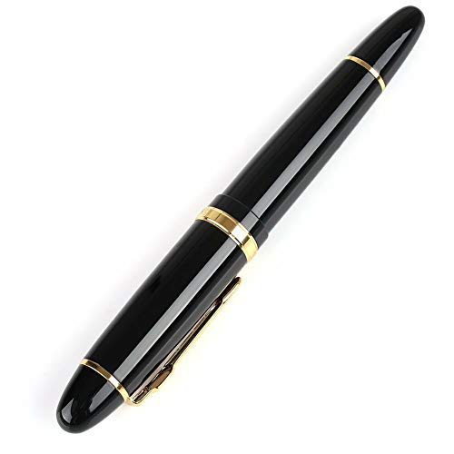 FidgetGear 159 Vivid Office Fountain Pen Black Lacquered Gold Trim and Mediun Nib