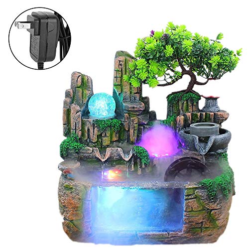 Ginyia Desktop Fountain 118 x 79 x 118 in Simulation Rockery Desktop Tabletop Fountains Waterfall Decor with Colorful Light for Decorating Office HomeAtomizing Effect US Plug 110V