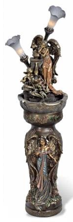 53H Bronze Angel Fountain Lamp-Pedestal Set