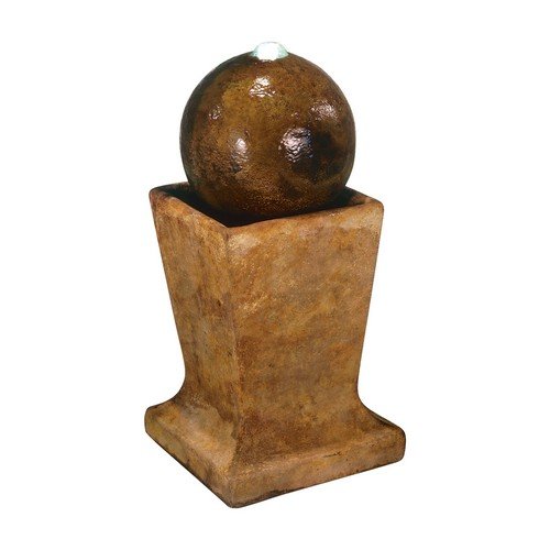 Henri Studio 3 Piece Sphere Bubbler on Low Pedestal Fountain with Plume Light Relic Roho-Eligante