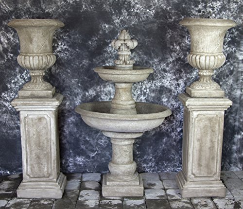 Ravello 2 Tier Fountain W/fdl Finial & Lg Pompeii Pedestals W/italian Palazzo Urns Package #1028
