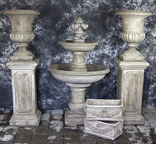 Ravello 2 Tier Fountain W/fdl Finial-pompeii Pedestals, Palazzo Urns & Planters Package #1031