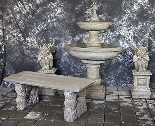 Ravello 2 Tier Fountain With Gargoyle On Egg And Dart Pedestal And Bench Package # 1033