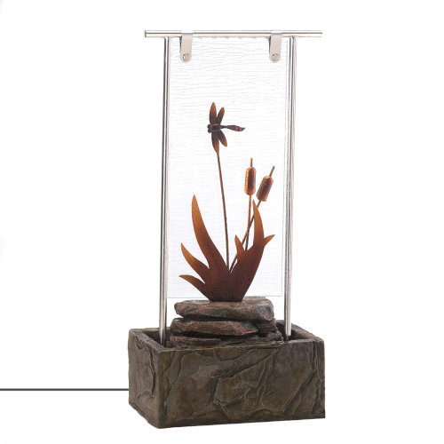 Dragonfly Serenity Lit Glass Outdoor Water Fountain