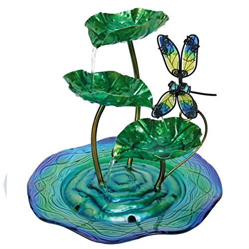 Natures Garden Dragonfly Glass And Metal Fountain