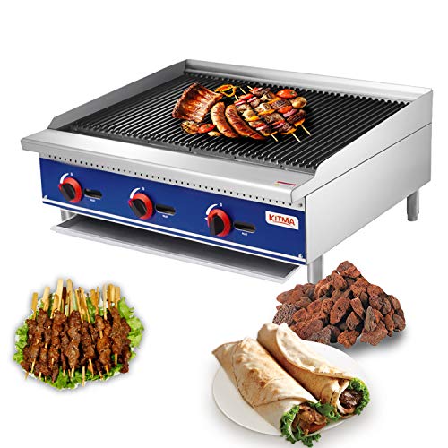 Natural Gas Lava Rock Charbroiler - KITMA 36 Countertop Charbroiler with Stainless Steel Gas Barbecue Grill - Restaurant BBQ Equipment 105000 BTU