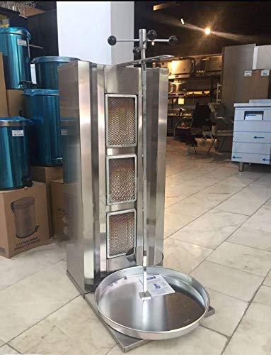 Professional Commercial Industrial Countertop 3 Burner Propane Gas Meat Capacity 35 kg  77 lbs Rotating Spinning Vertical Broiler Shawarma Gyro Doner Grill Kebab Tacos Al Pastor Machine