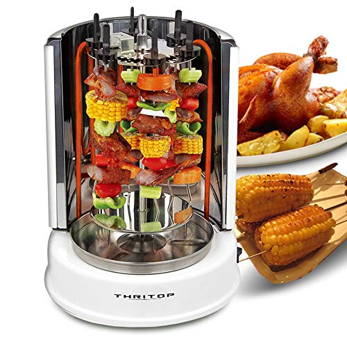 THRITOP Vertical Rotisserie Oven 1100W，Electric Grill Multi-Function Ajar-Door Countertop Oven， Shawarma Machine Rotisserie Grill for Home- Broiling Meat Layers Shashlik Gyros Sausages Poultry