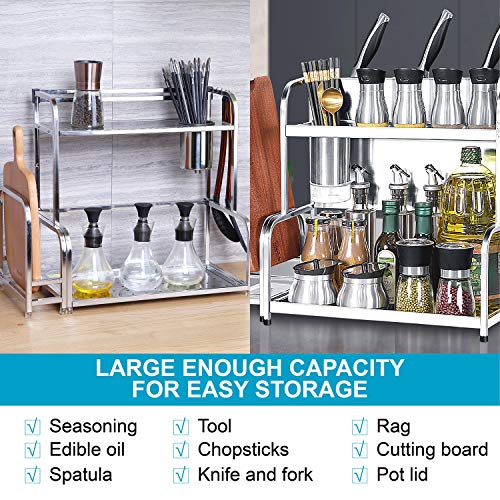 2-Tier Standing Rack Kitchen shelf，Spice Jars Bottle Stand Holder，Thickened double stainless steel，Countertop Storage Organizer Shelf Holder（With chopping block）