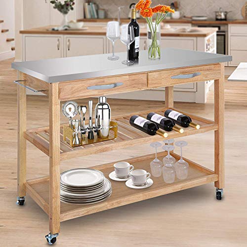 Nova Microdermabrasion Rolling Kitchen Island Cart Storage Utility Trolley Cart WStorage Drawers Stainless Steel Countertop