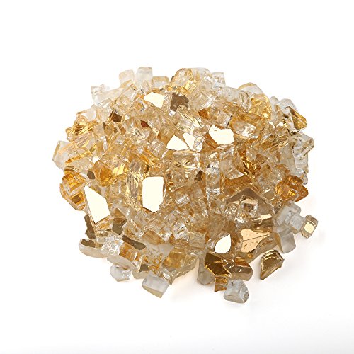 Coming Deco Glass 10-Pounds Reflective Fire Glass with Fireplace Glass and Fire Pit Glass 14-Inch Gold