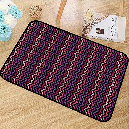 Indoor and Outdoor Door mats Modern Decor for Bathroom Tile Like Striped Squared Zig Zag Details qith Rainbow Colors Artistic Image W30 x L40 Multicolor