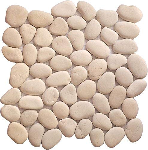 Interlocking Pebble Floor Tiles 1-Sheet Kitchen Bathroom and Patio Flooring  Indoor and Outdoor Use  Natural Auburn White Stones  Quick and Easy Grout Installation