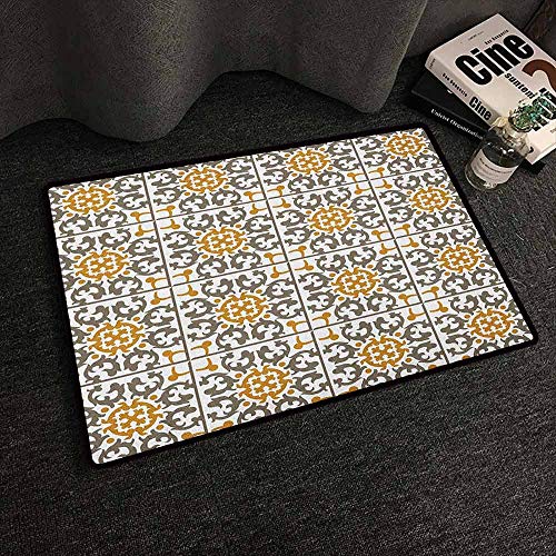 Xlcsomf Colorful Door mat Turkish Pattern for Bathroom Tiles of Kaleidoscopic Spiral Geometry with Scroll Details Taupe Pale Coffee WhiteW20 x L31