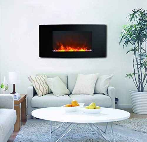 Cambridge Callisto 35 In Wall-Mount Electronic Fireplace with Curved Panel and Crystal Rocks