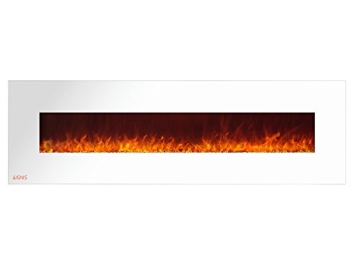 Ignis Royal White 72 inch Wall Mount Electric Fireplace with Crystals CSA US Certified Could be recessed with no Heat