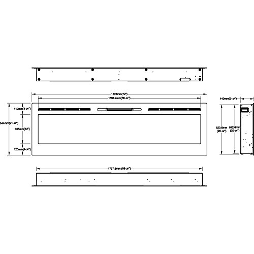 Regal Flame Gotham 72 Inch Built-in Ventless Heater Recessed Wall Mounted Electric Fireplace - Crystal