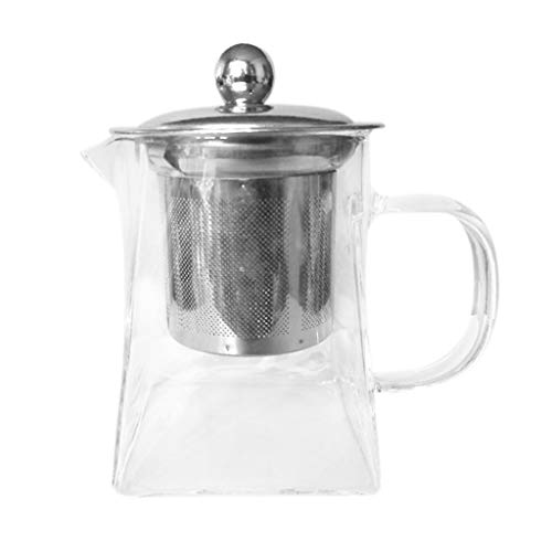 AWEPOL Heat Resistant Glass Teapot with Strainer Filter Infuser Tea Pot 350ml Stovetop Safe Tea Kettle Blooming and Loose Leaf Tea Maker Set 12X11X12CM Transparent