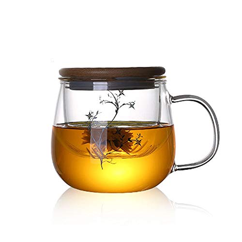 Coffee cup high borosilicate tea cupHeat-resistant glass juice cup beverage cup water cup cold drink cup hot drink cup filtrationBamboo lid 350ML
