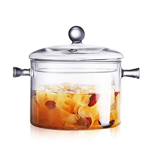 Glass Saucepan with Cover 15L50 FL OZ Heat-resistant Glass Stovetop Pot and Pan with Lid The Best Handmade Glass Cookware Set Cooktop Safe for Pasta Noodle Soup Milk Baby Food