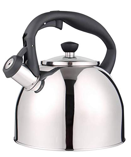 Rorence Stainless Steel 25 Quart Capsule Bottom Whistling Stovetop Tea Kettle with Heat-resistant Glass Lid