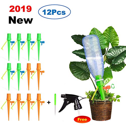 12PCS Plant Self Watering Spikes Plant Watering Device Automatic Water Irrigation Drippers with Slow Release Control Valve Switch for Outdoor Indoor Flower Gardens Lawn Free Watering Nozzle 