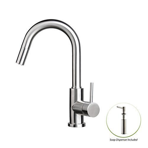Zuhne Stainless Steel Pull Out Water Saving Kitchen Faucet & Built In Soap Dispenser Set