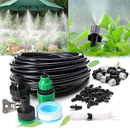 A ASICSOCI 2019 Upgrade Outdoor Home Garden Patio Misting System for Outdoor Garden Greenhouse Micro Flow Drip Irrigation Misting Cooling System with Sprinkler Micro Blubber 328ft A