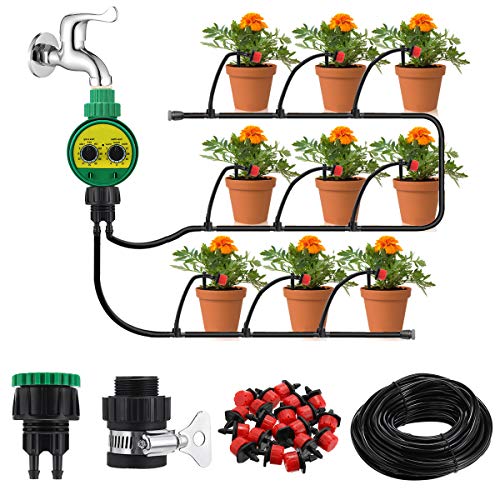 king do way Drip Irrigation Kit System for 12 and 58 Faucet with 82ft Watering Hose Irrigation Sprinkler System Kit Self Plant Garden Hose Watering Kit for Garden Greenhouse Flower BedPatio