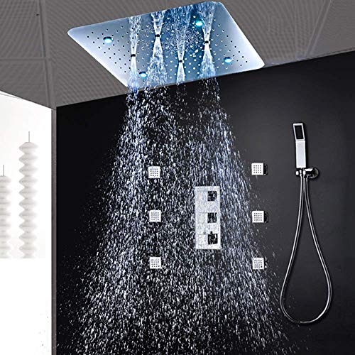 SISHUINIANHUA Luxury Massage rain Shower System Bathroom LED Thermostatic Shower Set Ceiling Nozzle Shower Head Nozzle 20 inches
