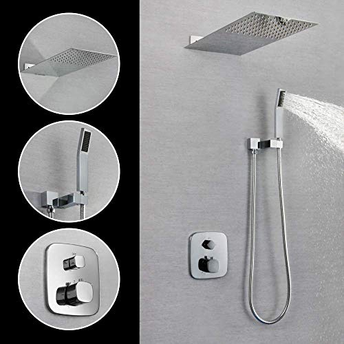 Shower Rain System3-Function Bathroom Rain Mixer Set with 10 Rain Head 3 Spray Hand Chrome