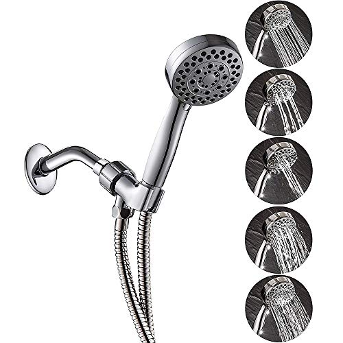 Yadianna High Pressure Rain American Metal Electric Bathroom Shower Set Shower Tee Arm Seat Hose Pressurized Handheld Shower System 5 Function