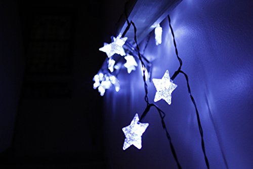Led Star Lights String - Large White Star Shaped Covers - Solar Energy Battery Operated - Light Up Holiday Christmas