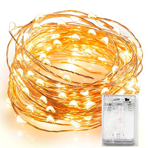 Ottertooth Outdoor LED String Lights 33ft AA Battery Powered Weatherproof 100 LEDs Fairy Lights Copper Wire Starry String Lights for Christmas Tree Bedroom Party Decoration - Warm White
