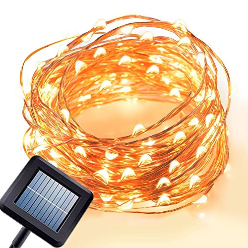 Ottertooth Outdoor LED String Lights 33ft Weatherproof 100 LEDs Fairy Lights Copper Wire Starry String Lights for Christmas Tree Bedroom Party Decoration Solar Powered Warm White