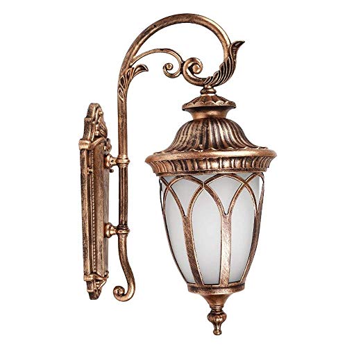 HGMMY Rustic Loft Traditional Victorian Outdoor Waterproof Wall Sconce Lights Brass Aluminium Frosted Glass Door Post Patio Wall Lamp Gate Balcony Garden Lantern External Lighting