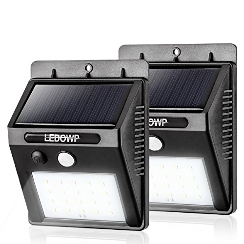 LEDOWP Solar Lights 20 LED Solar Motion Sensor Outdoor Lighting with 3 Intelligent Modes for Garden Patio Pathway Driveway Fencing Deck Yard Porch Stairs Easy to Install  2 Pack 