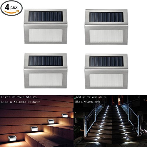 Solar Step Lights UPGRADEDiThird 3 LED Solar Powered Stair Lights Outdoor Lighting for Steps Paths Patio Decks 4 Pack