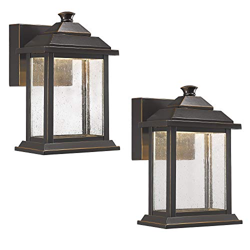 Emliviar Outdoor Wall Lights Pack of 2 12W LED Exterior Light Fixtures with Seeded Glass Shade in Rubbed Oil Bronze Finish 0382-WD-2PK