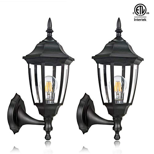 FUDESY 2-Pack Exterior Light FixtureCorded-Electric 12W Plastic LED Porch Light FixturesWaterproof Retro Black Outdoor Wall Lanterns Wall Mount for GarageYardFront DoorDeckFDS341B2