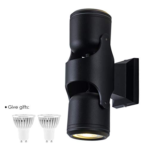 GORGAN Outdoor Wall Light Adjustable Up Down Modern WaterProof Wall Sconce Cylinder Black Matte Exterior Light Fixtures Wall Lamp for Garden Patio Door Porch Balcony Corridor Garage with Bulb