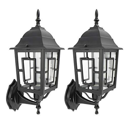 IN HOME One-Light Outdoor Wall Up Lantern Exterior Light Fixtures with One E26 Base Wet Rated Black Matte Finish Cast Aluminum Housing with Clear Glass Shade ETL Listed Twin Pack